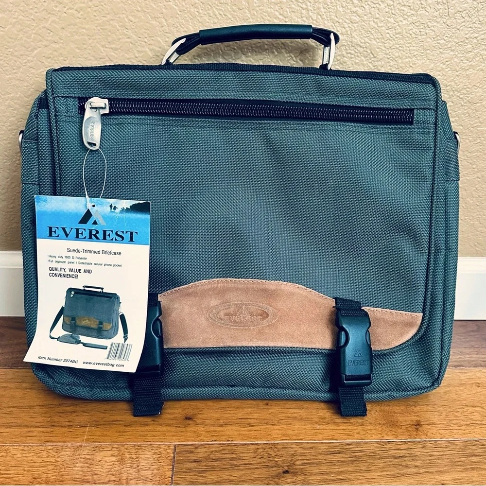 Everest Suede Trimmed Briefcase Laptop Bag Olive Green NWT